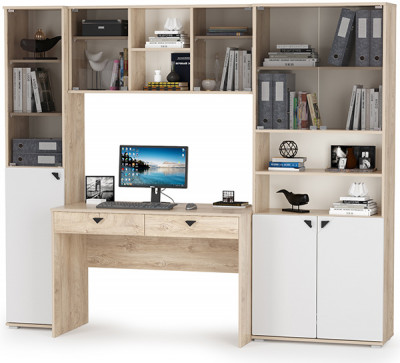 КР100 Бостон № 30, цвет дуб эндгрейн элегантный/фасады МДФ милк рикамо софт, 13.155+12.69+10.51+13.156, ШхГхВ 230,6х57,2х194,4 см., ун. сборка