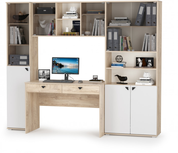 КР100 Бостон № 30, цвет дуб эндгрейн элегантный/фасады МДФ милк рикамо софт, 13.155+12.69+10.51+13.156, ШхГхВ 230,6х57,2х194,4 см., ун. сборка