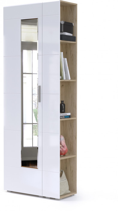 Лайн Прихожая № 04, цвет дуб крафт серый/фасады МДФ белый глянец, ШхГхВ 77х35х210 см., универсальная сборка