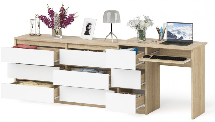 Мори Стол компьютерный МС-6 левый + Комод МК1380.6, цвет дуб сонома/белый, ШхГхВ 228х50х76,6 см., выдвижные ящики слева, НЕ универсальная сборка