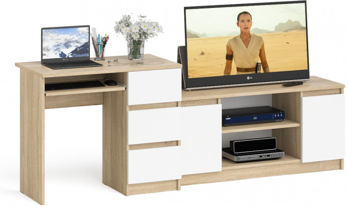 Мори Стол компьютерный МС-6 правый + Тумба МТВ1200.1, цвет дуб сонома/белый, ШхГхВ 210,4х50х76,6 см., выдвижные ящики справа, НЕ универсальная сборка