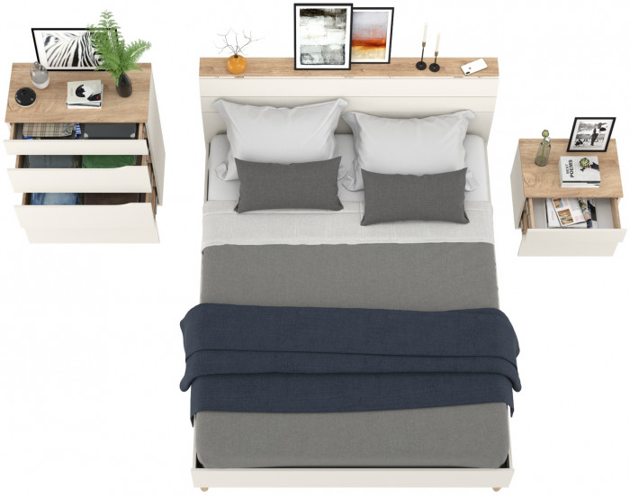 Муссон Кровать 11.41 + ортопед + Тумба 16.03 + Комод 13.97, цвет белый/дуб эндгрейн элегантный, сп. м. 1600х2000 мм., б/м