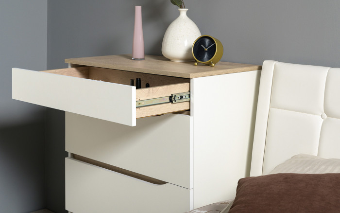 Муссон Кровать 11.41 + ортопед + Тумба 16.03 + Комод 13.97, цвет белый/дуб эндгрейн элегантный, сп. м. 1600х2000 мм., б/м