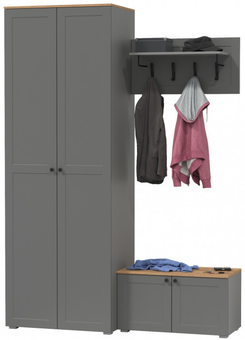 Остин Прихожая 19, цвет серый графит/дуб крафт золотой, ШхГхВ 160х54,3х229,6 см., универсальная сборка