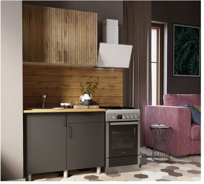 Кухонный гарнитур 1,0м Кантри Дуб канадский/Карбон вулкан