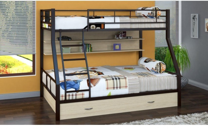 Двухъярусная кровать Гранада-1ПЯ, коричневая / Дуб (Венге, Черный)