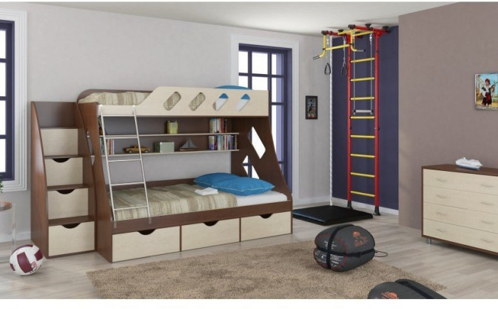 Детская двухъярусная кровать Дельта 20.01+23.02+25 (Орех, Ясень шимо светлый)