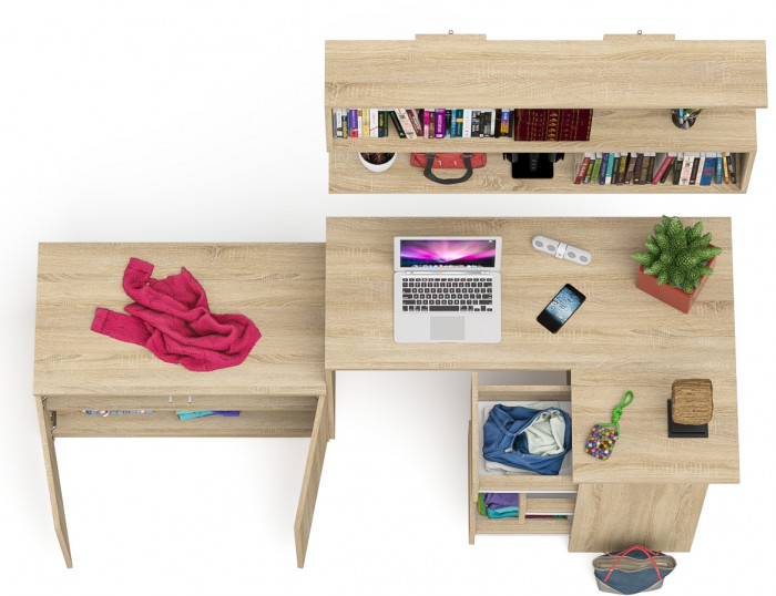 Мори Стол компьютерный МС-16 правый + Тумба МА900.1 + Полка 1200, цвет дуб сонома, ШхГхВ 214,8х84,9х209,6 см., НЕ универсальная сборка