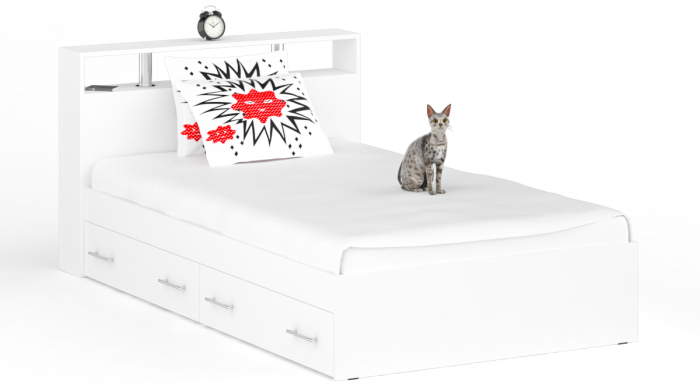 Камелия спальня № 13 Кровать с ящиками 1200 + Две тумбы + Стол косметич. + Зеркало, цвет белый, сп.м. 1200х2000 мм., б/м, основание есть