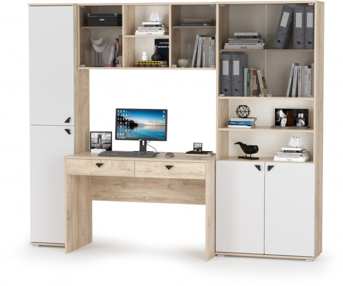 КР100 Бостон № 31, цвет дуб эндгрейн элегантный/фасады МДФ милк рикамо софт, 13.154+12.69+10.51+13.156, ШхГхВ 230,6х57,2х194,4 см., ун. сборка