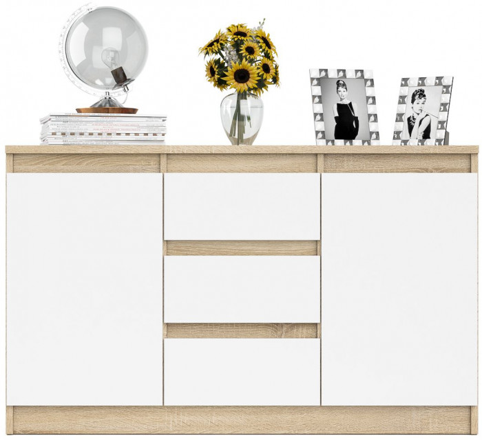 Мори Комод МК1200.3, цвет дуб сонома/белый, ШхГхВ 120,4х41х73 см.