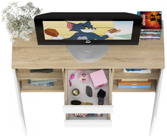 Мори Комод МК1200.3, цвет дуб сонома/белый, ШхГхВ 120,4х41х73 см.