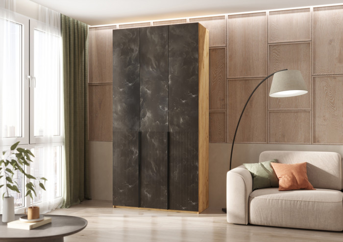 Марвэл Шкаф 3-х створчатый 1200, Дуб крафт/Мальта грей