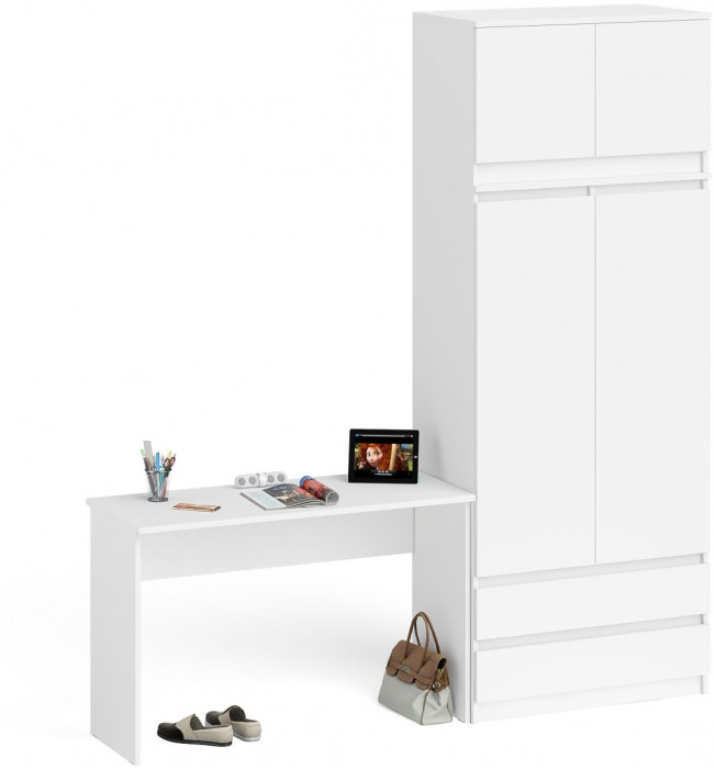 Мори Стол письменный МСП1200.1 + Шкаф МШ900.1 + Антресоль МА900.1, цвет белый, ШхГхВ 210,8х50,4х234,2 см., универсальная сборка