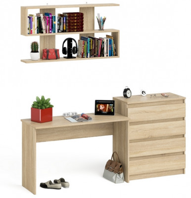 Мори Стол письменный МСП1200.1 + Комод МК800.4 + Полка 1200, цвет дуб сонома, ШхГхВ 200,8х50х209,6 см., универсальная сборка