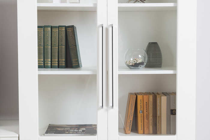 Валенсия Гостиная № 106, цвет ЛДСП белый шагрень/МДФ белый шагрень, ШхГхВ 327,3х38,4х225,2 см., ниша для ТВ 133х38х100 см., универсальная сборка