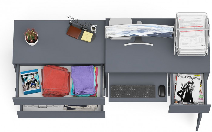 Мори Стол компьютерный МС-1 правый + Комод МК800.1, цвет графит, ШхГхВ 170,4х50х76,6 см., выдвижной ящик справа, НЕ универсальная сборка