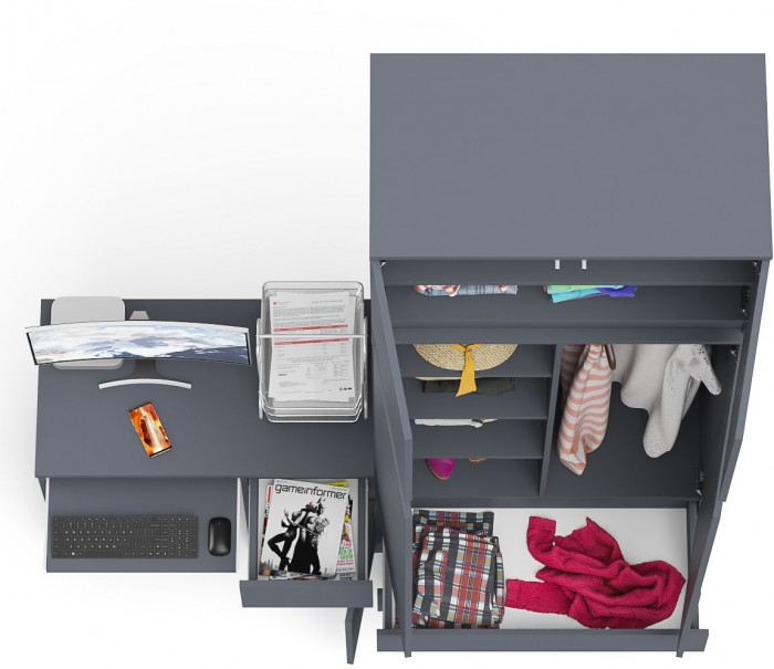 Мори Стол компьютерный МС-1 правый + Шкаф МШ900.1 + Антресоль МА900.1, цвет графит, ШхГхВ 180,4х50,4х234,2 см., выдвижной ящик справа, НЕ универс. сб.