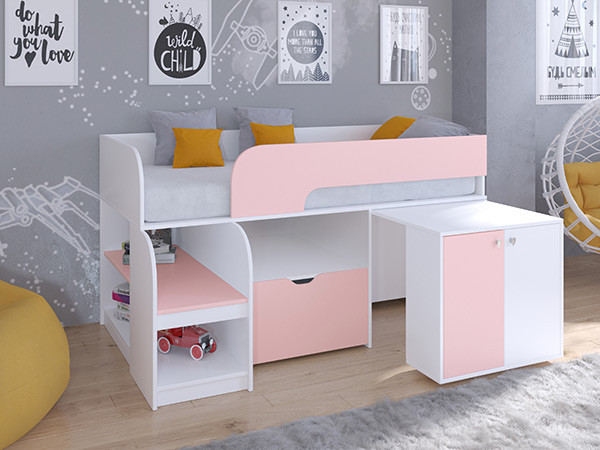 Кровать чердак Астра 9 V9 Белый/Розовый