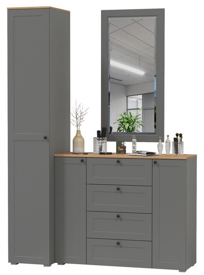 Остин Прихожая 20, цвет серый графит/дуб крафт золотой, ШхГхВ 160х54,3х229,6 см., универсальная сборка