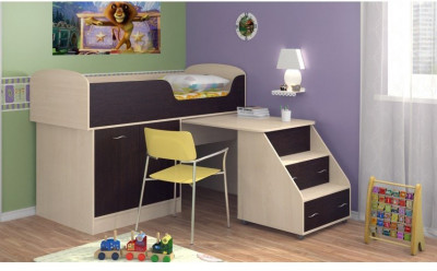 Детская кровать-чердак Дюймовочка-2, Дуб молочный / Венге