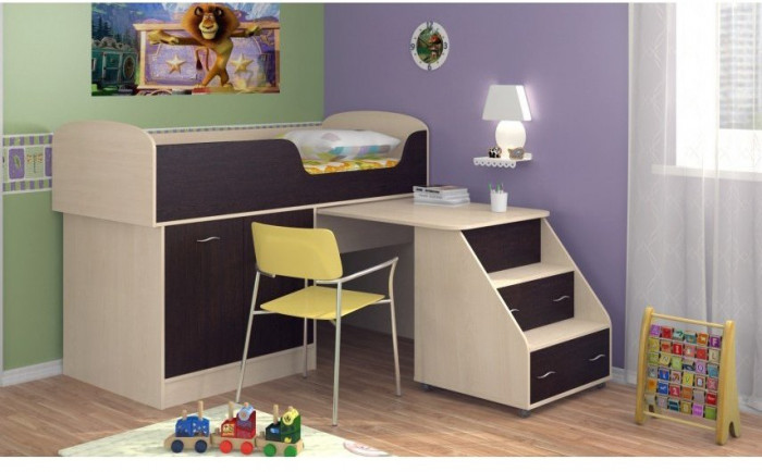 Детская кровать-чердак Дюймовочка-2, Дуб молочный / Венге