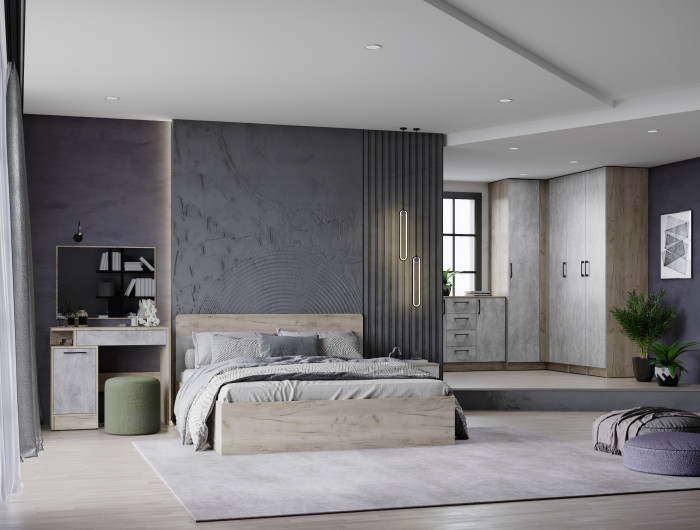 Спальня Вегас, композиция 5, Дуб крафт серый/Цемент