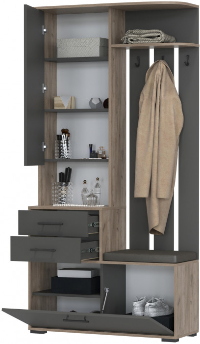 Прихожая 2-3431дкт/граф Домино - Шкаф с вешалкой, цвет дуб крафт табачный/графит, ШхГхВ 100х36х202 см., универсальная сборка