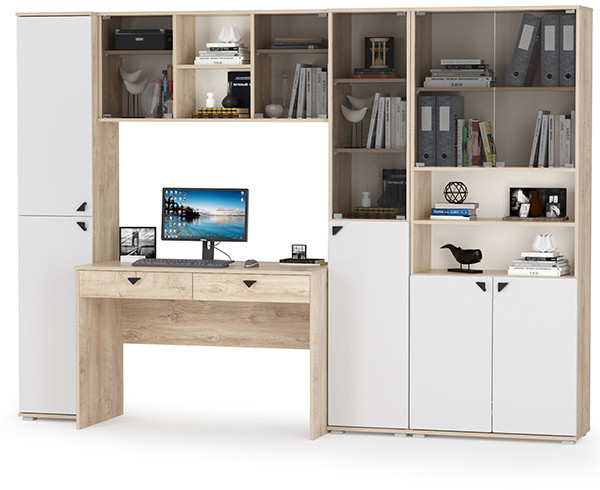 КР100 Бостон № 33, цвет дуб эндгрейн элегантный/фасады МДФ милк рикамо софт, 13.154+12.69+10.51+13.155+13.156, ШхГхВ 269,2х57,2х194,4 см., ун. сборка