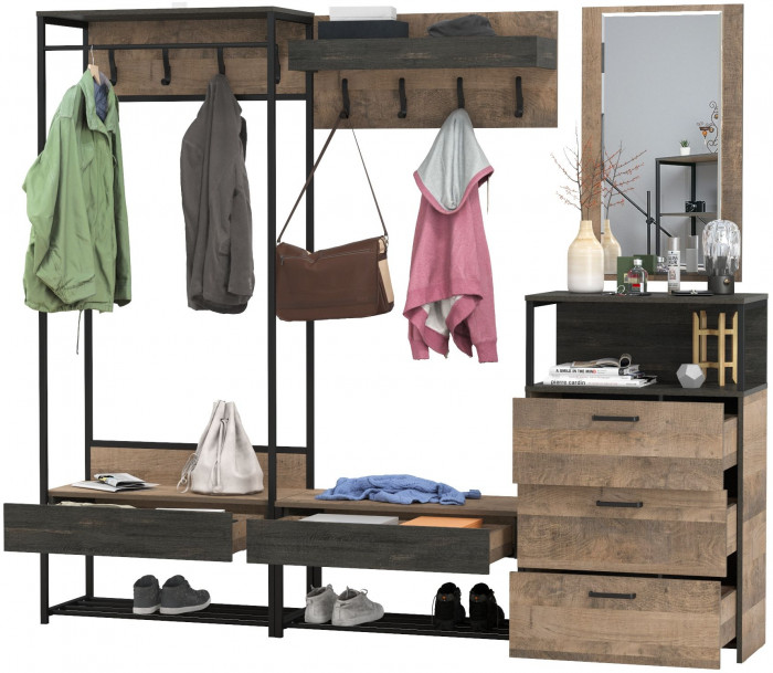 Трувор Прихожая 228, цвет дуб гранж песочный/интра, ШхГхВ 226х37х194,2 см., универсальная сборка