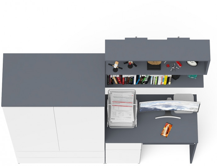 Мори Стол компьютерный МС-1 левый + Шкаф МШ900.1 + Полка 900, цвет графит/белый, ШхГхВ 180,4х50,4х209,6 см., НЕ универсальная сборка