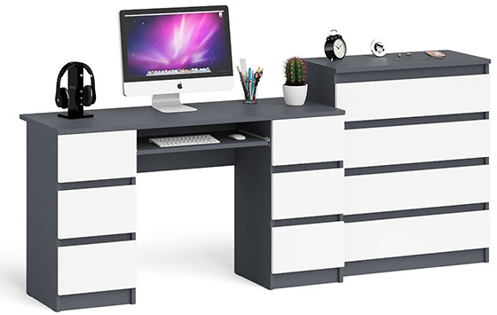 Мори Стол компьютерный МС-2 + Комод МК800.4, цвет графит/белый, ШхГхВ 215,8х50х94 см., универсальная сборка