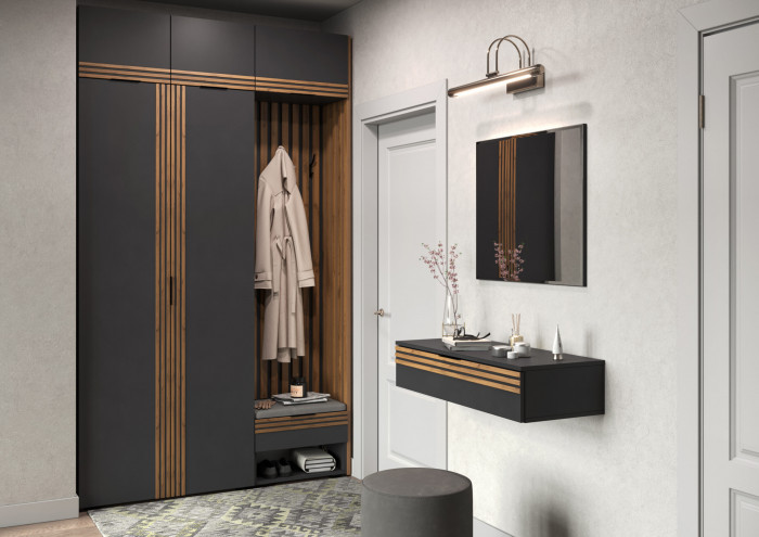 Модульная Прихожая Нао, набор №7, Графит/Графит, Дуб вотан, Simple 27