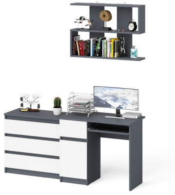 Мори Стол компьютерный МС-1 левый + Комод МК800.1 + Полка 900, цвет графит/белый, ШхГхВ 170,4х50х209,6 см., НЕ универсальная сборка