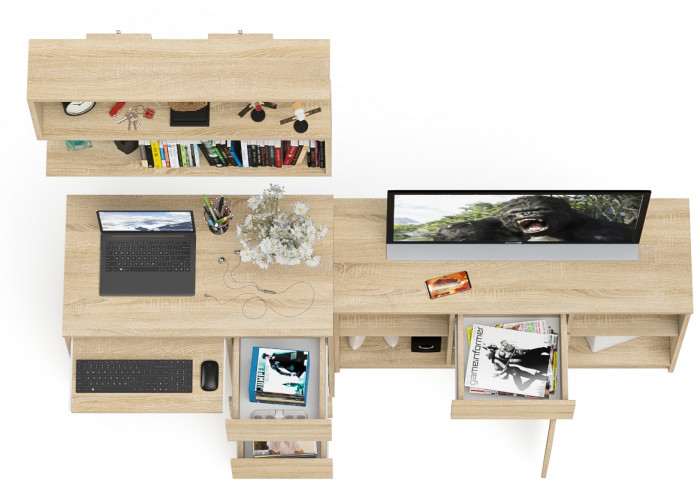 Мори Стол компьютерный МС-6 правый + Тумба МТВ1204.1 + Полка 900, цвет дуб сонома, ШхГхВ 210,4х50х209,6 см., НЕ универсальная сборка