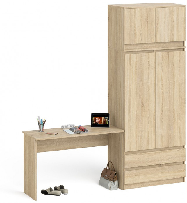 Мори Стол письменный МСП1200.1 + Шкаф МШ900.1 + Антресоль МА900.1, цвет дуб сонома, ШхГхВ 210,8х50,4х234,2 см., универсальная сборка