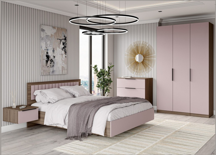 Модульная спальня Роза комп.2, Орех Франклин карамель/Пудра скин