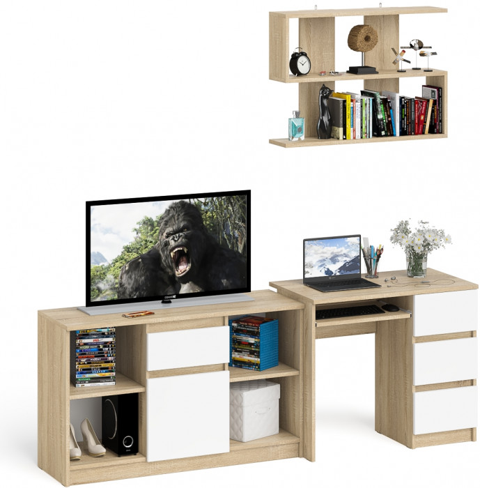 Мори Стол компьютерный МС-6 правый + Тумба МТВ1204.1 + Полка 900, цвет дуб сонома/белый, ШхГхВ 210,4х50х209,6 см., НЕ универсальная сборка