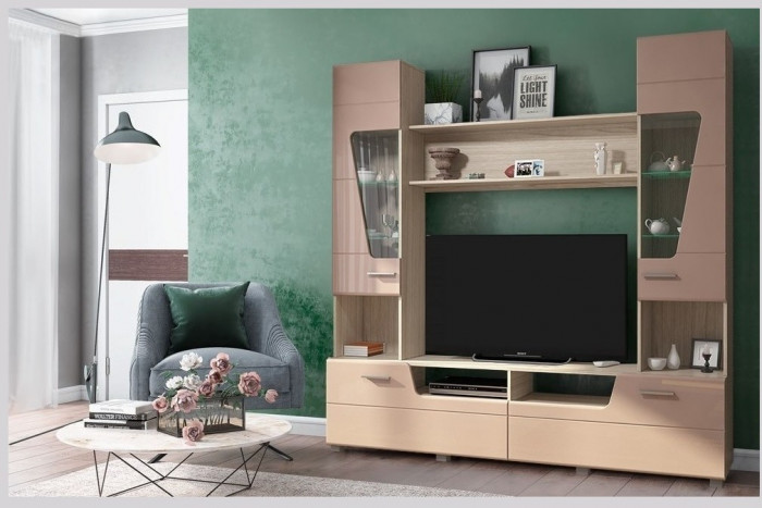 Моника Стенка МДФ (Венге / Белый глянец)