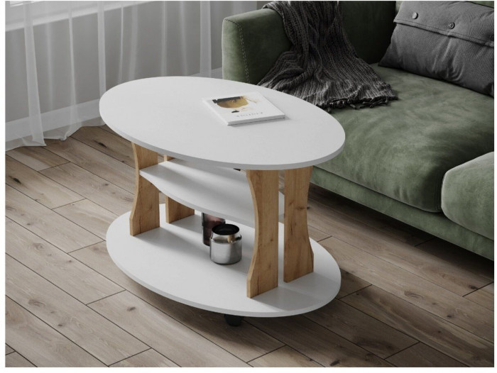 Журнальный стол Консул-1 белый/дуб крафт золотой