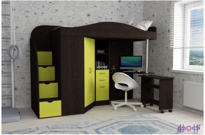 Кровать-чердак Юниор 4 (Венге/Лайм)