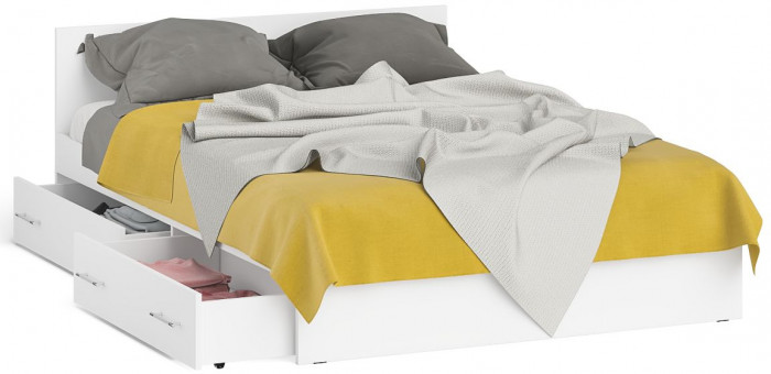 Мори Кровать с ящиками 1400, цвет белый, ШхГхВ 143,5х203,5х70 см., сп.м. 1400х2000 мм., без матраса, основание есть