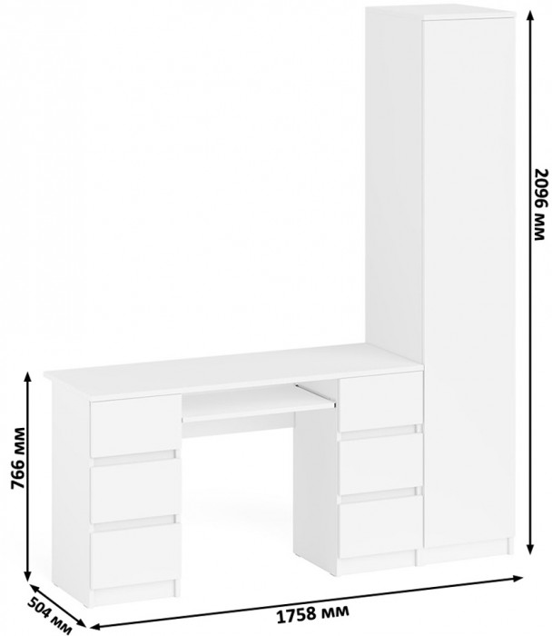 Мори Стол компьютерный МС-2 + Пенал МШ400.1, цвет белый, ШхГхВ 175,8х50,4х209,6 см., универсальная сборка