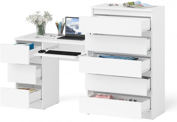 Мори Стол компьютерный МС-6 левый + Комод МК700.5, цвет белый, ШхГхВ 160,4х50х114 см., выдвижные ящики слева, НЕ универсальная сборка