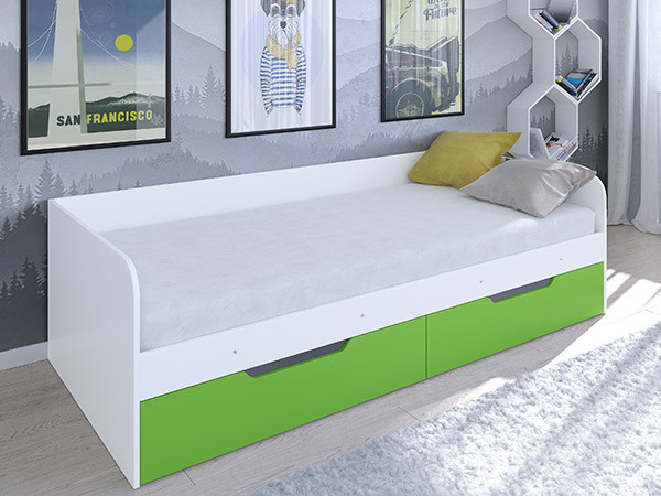 Кровать Астра одноярусная Белый/Салатовый