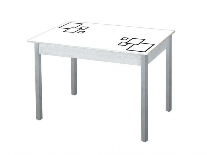 Альфа фотопечать стол обеденный раздвижной / квадраты на белом/бетон белый/металлик