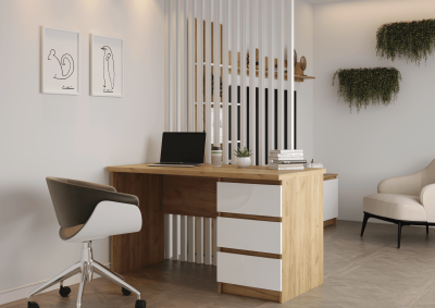 БОСТОН Стол письменный СП-001 МДФ, крафт золотой/белый глянец