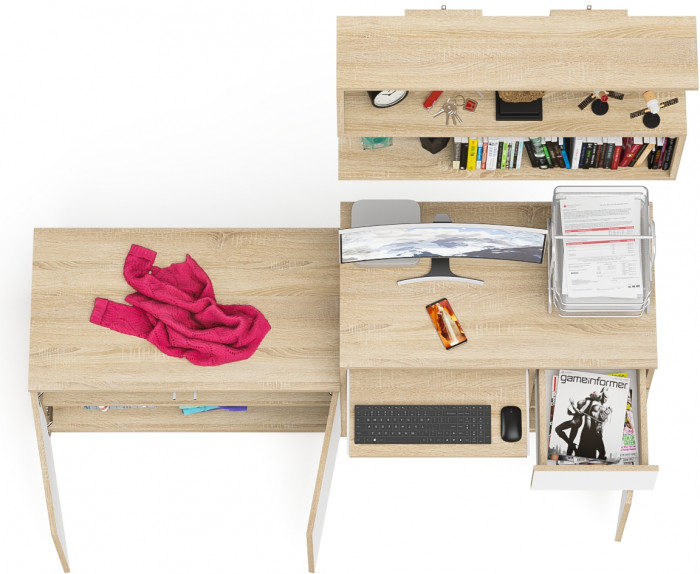 Мори Стол компьютерный МС-1 правый + Тумба МА900.1 + Полка 900, цвет дуб сонома/белый, ШхГхВ 180,4х50,4х209,6 см., НЕ универсальная сборка