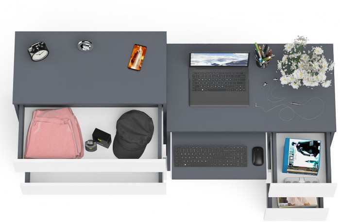 Мори Стол компьютерный МС-6 правый + Комод МК800.4, цвет графит/белый, ШхГхВ 170,4х50х94 см., выдвижные ящики справа, НЕ универсальная сборка