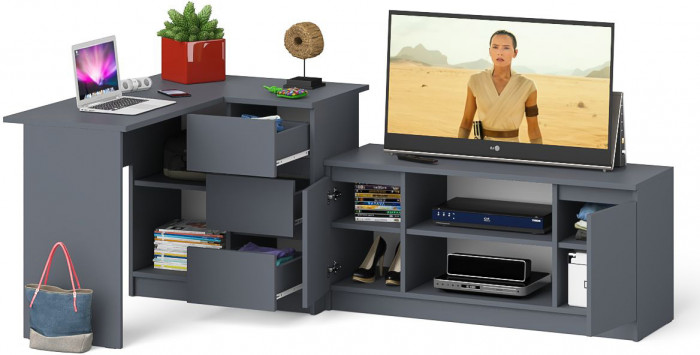 Мори Стол компьютерный МС-16 правый + Тумба МТВ1200.1, цвет графит, ШхГхВ 244,8х84,9х76,6 см., выдвижные ящики справа, НЕ универсальная сборка